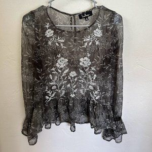 Gray and White Floral Blouse